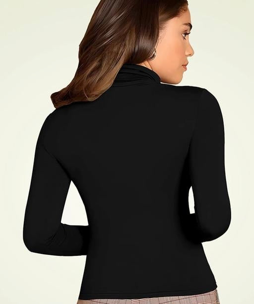 Women and Girls Black Cotton Rib High Neck Long Sleeve Crop Top Cotton Rib Full Sleeve Black