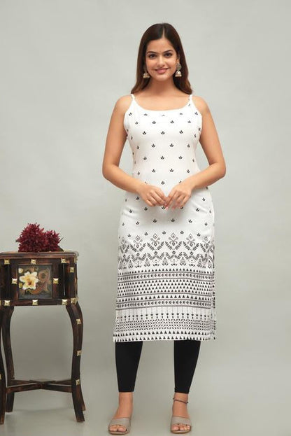 Women’s Printed Rayon Sleeveless Kurti – Straight Fit, Half Sleeves, Cut Piece, Stylish Kurta, Western & Ethnic Wear, Comfortable, Trendy, Casual, Office, Party, Daily Wear