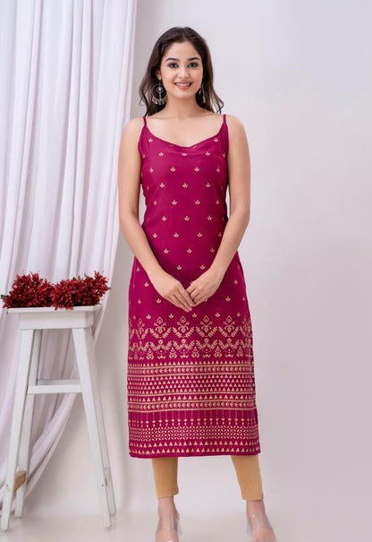 Women’s Printed Rayon Sleeveless Kurti – Straight Fit, Half Sleeves, Cut Piece, Stylish Kurta, Western & Ethnic Wear, Comfortable, Trendy, Casual, Office, Party, Daily Wear