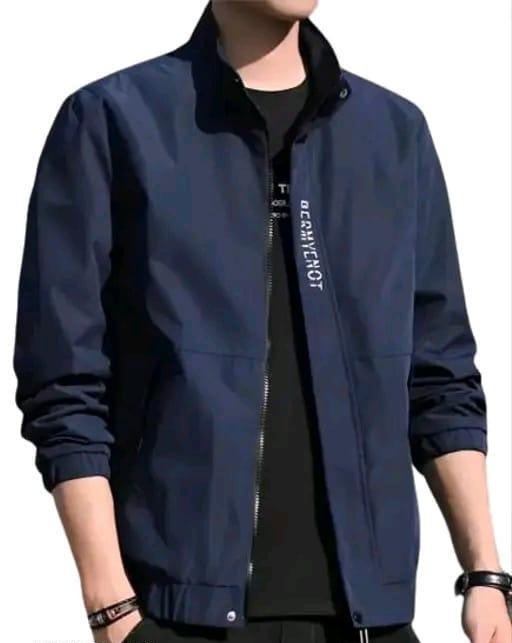 Men Solid Windcheater Sporty Cuffed Sleeves Polyster Jacket