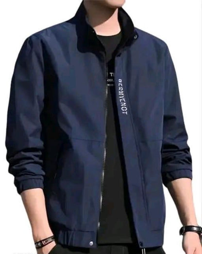 Men Solid Windcheater Sporty Cuffed Sleeves Polyster Jacket