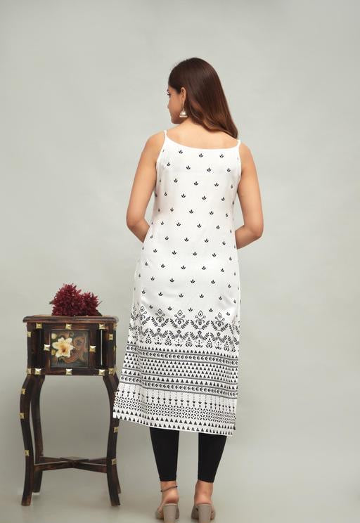 Women’s Printed Rayon Sleeveless Kurti – Straight Fit, Half Sleeves, Cut Piece, Stylish Kurta, Western & Ethnic Wear, Comfortable, Trendy, Casual, Office, Party, Daily Wear