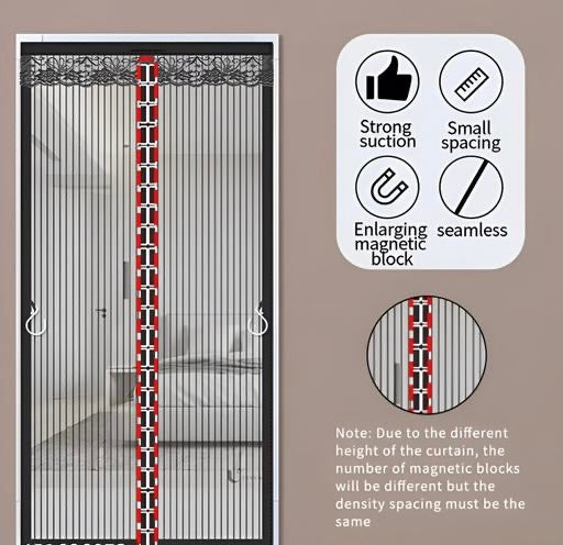 Polyester Adults Washable Auto Closing Magnetic Door Mosquito Net (Black-210*100cms, Frame Hung)