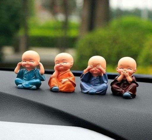 Set of 4 Baby Monk Buddha Statues – Polyresin Multicolor Decorative Showpiece (6cm) for Home, Office & Car Dashboard | Spiritual Gift & Home Decor