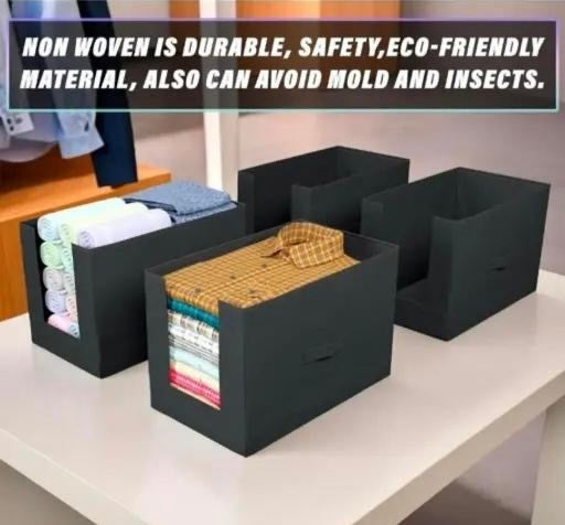 AV Black Foldable Shirt Storage Organizer Box – Set of 4 Pieces | Premium Fabric Wardrobe Organizer for Shirts, T-Shirts & Clothes | Space-Saving Closet Storage Solution